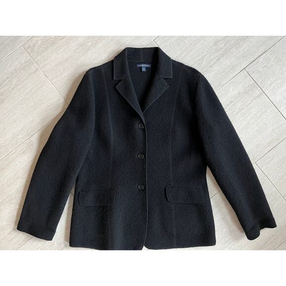 Lands End Fleece Blazer Womens 14 Large Wool Button Jacket Black Warm Business - Picture 14 of 16